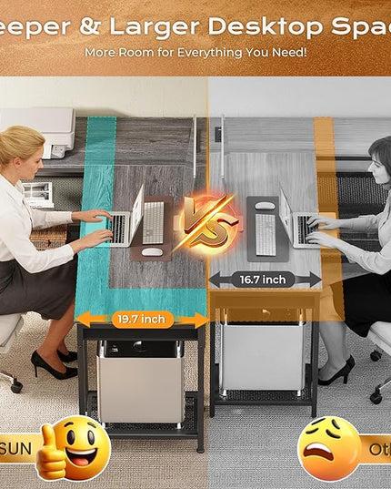 PRAISUN 55 Inch L Shaped Office Desk with Power Outlets and Type-C Port, Large Computer Gaming Desk with 3 Fabric Drawers, Mesh Shelves, Corner Study Work Writing Desk, Grey
