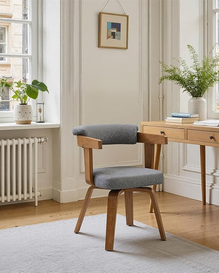 Fat Ant Office Chair No Wheels Mid Century Modern Desk Chair Fabric Upholstered Arm Chair Swivel Home Office Desk Chair with Wood Legs for Small Spaces Home Office Living Room Bedroom Study Dark Grey