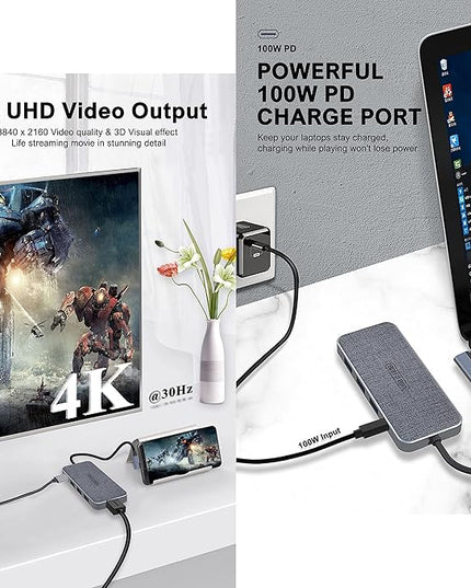 USB C Hub, ZSIMC 7-in-1 Docking Station Multiport Adapter with 4K HDMI, 100W Power Delivery, 3 USB 3.0 Ports, SD/TF Card Reader for MacBook Pro/Air, iPad Pro/Mini 6, Surface and More Type C Laptops