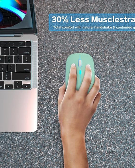 Wireless Bluetooth Mouse - Rechargeable Laptop Mice - with LED Lights,Dual Mode(Bluetooth 5.2 & Portable USB 2.4G) Connection,Silent Computer Mouse for Laptop,iPad,Tablet,MacBook,& PC(Green)