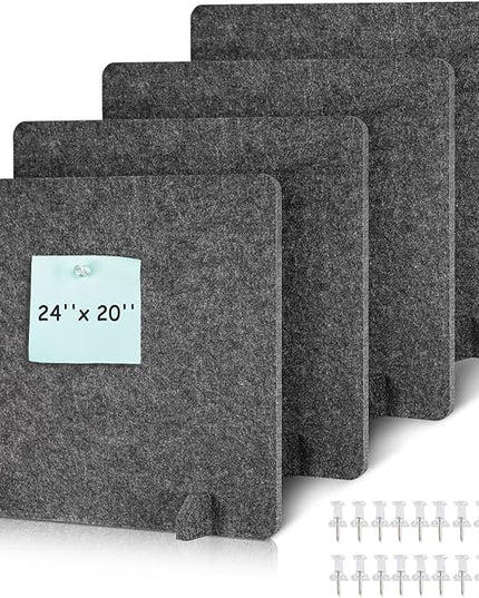 DOLLAR BOSS 4PCS Acoustic Desk Dividers 24" x 20", Soundproof Freestanding Privacy Panels for Table, Noise Reducing Desktop Partition for Office, Home, Classroom, Study Area with 20 Pushpins, Grey