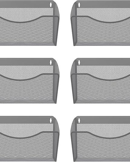 EasyPAG 6 Single Pocket Wall File Organizer, Mesh Hanging File Folder Organizer for Letter/A4 Size Folders, Wall Mounted Vertical Mail Holder for Paperwork, Office, Home, School, Silver