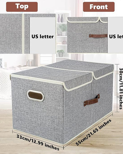 TYEERS Extra Large Collapsible Storage Bins with Lids and Compartments, Organizing Bins for Closet Storage, Clothes Storage, Cube Organizer for Home Office Storage - 3 Pack - Gray