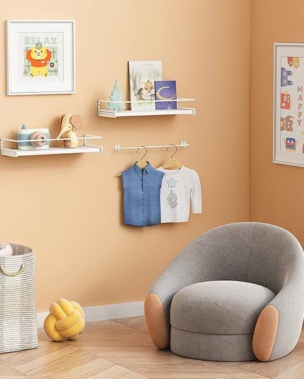 Forbena Bathroom Shelves for Wall Set of 2, White Nursery Floating Book Shelves for Kids Room, Small Wall Mount Bookshelf and Toy Storage Organizer for Baby Toddlers Teens Boys Girls Bedroom
