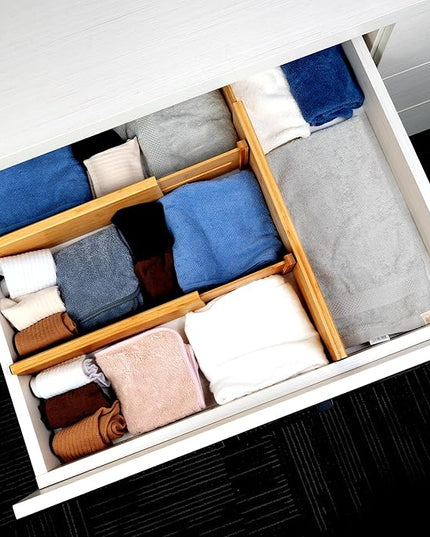 Utoplike Bamboo Dresser Drawer Dividers, 4'' High Adjustable Drawer Organizers for Clothing, Spring Loaded, Works in Kitchen, Bathroom, Bedroom, Drawer, Desk, 4 pcs