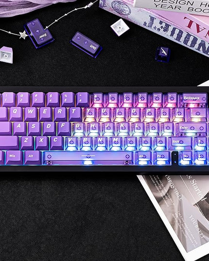 Gradient Grape Purple Clear keycaps，Cherry Profile Key caps Purple Crystal keycap Set，PBT+PC Material Keycaps 160 Keys Custom Key caps Compatible with ANSI/ISO, TKL, Full-Sized Layout