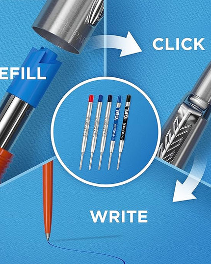 Parker Jotter Ballpoint Pen, Stainless Steel with Chrome Trim, Medium Point, Blue Ink - Smooth Writing, Sleek, Polished, Professional, Desk Essentials