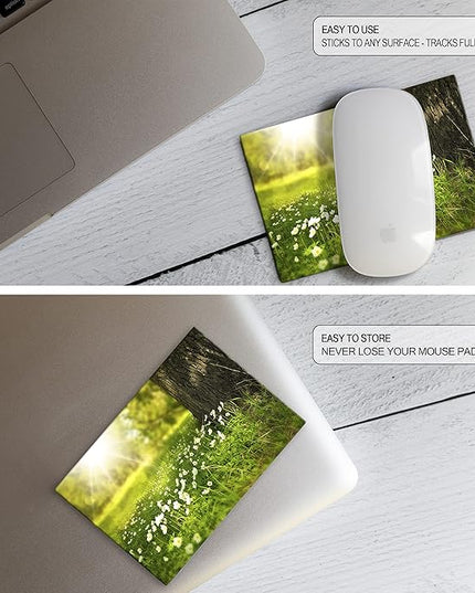 Adhesive Mouse Pad - Peel and Sticks to Any Surface - Travel Mouse Pad, Sticky for Any Surface - Excellent Tracking - Sunny Meadow