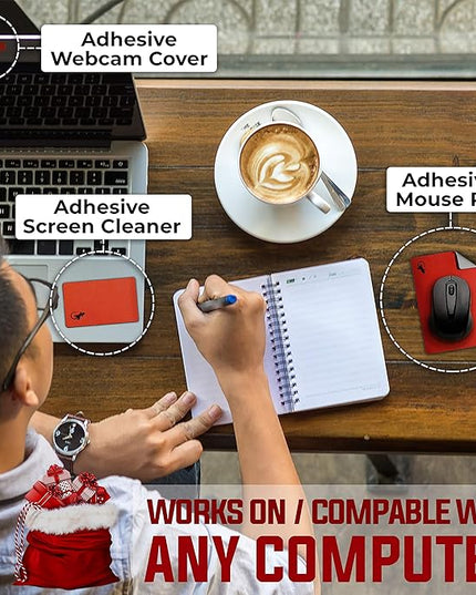 Mouse Pad Adhesive Bottom - Sticks to Any Surface - Portable - Webcam Covers and Screen Cleaner Included (Red)