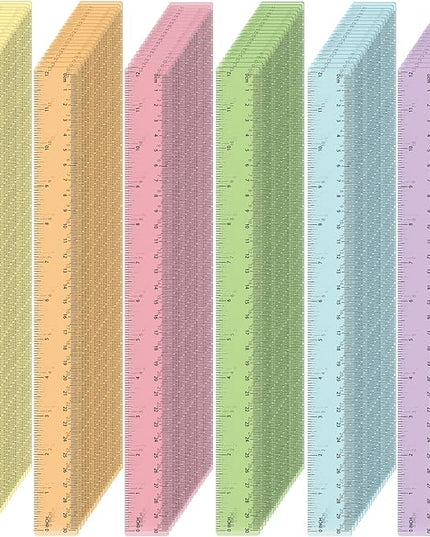ForraFun 60 Pcs Plastic Clear Rulers 12 Inch, Transparent Assorted Color Ruler Bulk, with Imperial and Metric Scales for Home Office Supplies, Available in 6Colors(Pastel)