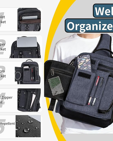 Schkleier Messenger Bag for Men Canvas Sling Bag Crossbody Backpack Laptop Shoulder Bag Hiking Daypacks Casual Tactical