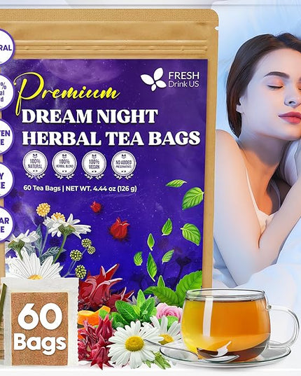 Refreshing Mint Herbal 60 Tea Bags – Special Blend Of Spearmint and Peppermint with Chamomile, and Top Herbal Ingredients for Digestive Comfort & Relaxation, Caffeine-Free, Naturally Sweet, Non GMO