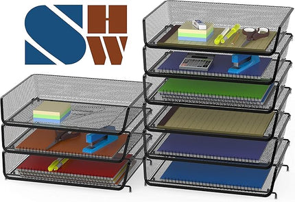 Simple Houseware Stackable Wide Entry Desk File Document Letter Tray Organizer, 3 Packs, Black
