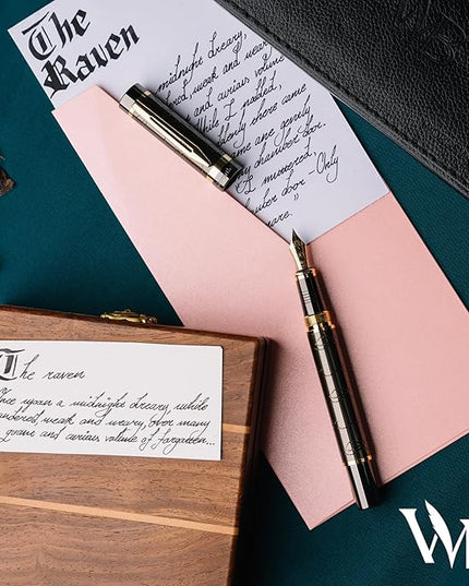 Wordsworth & Black Primori Fountain Pen Set [Gunmetal Gold]; Medium Nib, Gift Case, 24 Ink Cartridges, Refill Converter, Manual; Journaling, Calligraphy, Smooth Writing Pens; Left and Right Handed