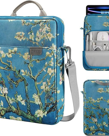 MoKo 12.9 Inch Tablet Sleeve Bag,Fits with 13" New iPad Pro M4 & Air M2 2024,iPad Pro 12.9 M2&M1,Surface Laptop Go 12.4,Galaxy Tab S8+/S9+ 12.4,Handle Carrying Case with Shoulder Strap, Apricot Flower