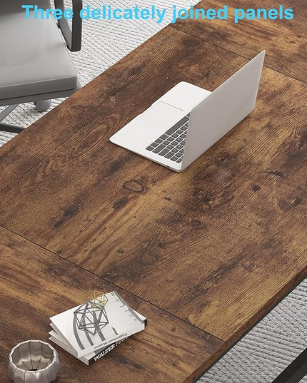 HSH Large Rustic Brown Computer Desk, 70 Inch Home Office Metal Wood Desk for 2 Person, Farmhouse Extra Long Writing Study Gaming Table, Bedroom Living Room PC Laptop Dual Monitor Desk