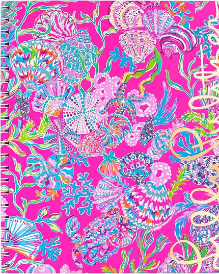 Lilly Pulitzer Large Pink Hardcover Spiral Notebook, 11" x 9.5" with 160 College Ruled Pages, Shell Me Something Good