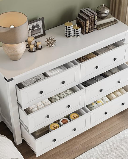 BORNOON 6-Drawer Dresser, Modern Wooden Storage Chest of Drawers, Dresser TV Stand, Wood Drawer Organizer with Metal Handles for Bedroom, Living Room, Hallway