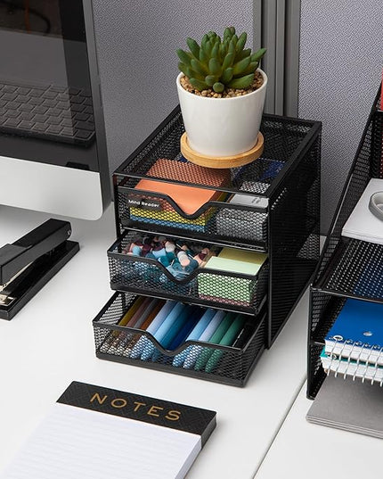 Mind Reader Desktop Accessory Storage, Desk Supplies, Organizer, Office, Metal Mesh, 6.25" L x 6.5" W x 6.5" H, Black