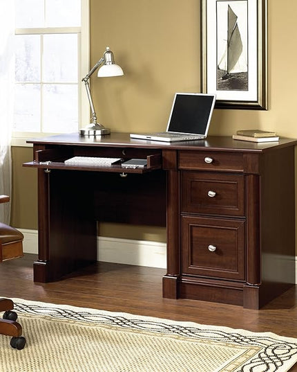 Sauder Palladia Computer Desk with Drawers, Home Office Desk with File Cabinet Storage Drawer, Cable Management, Keyboard Tray, in Select Cherry Finish