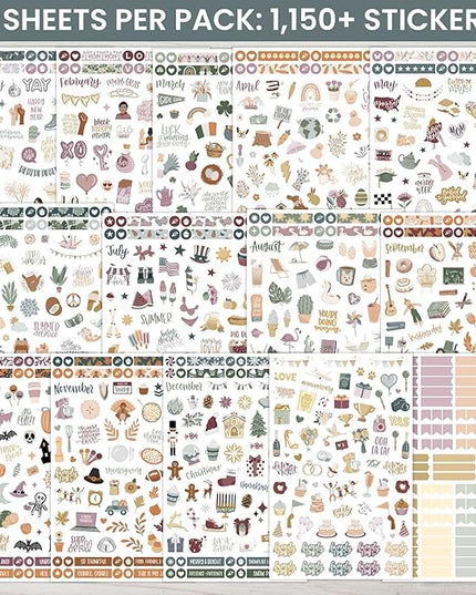 bloom daily planners Monthly Celebrations Planner Stickers for Calendar Decorating, Planning, Scrapbooking - Holiday, Seasonal, & General Events (14 Sheets, 1,150+ Stickers per Pack) - Cool Tones