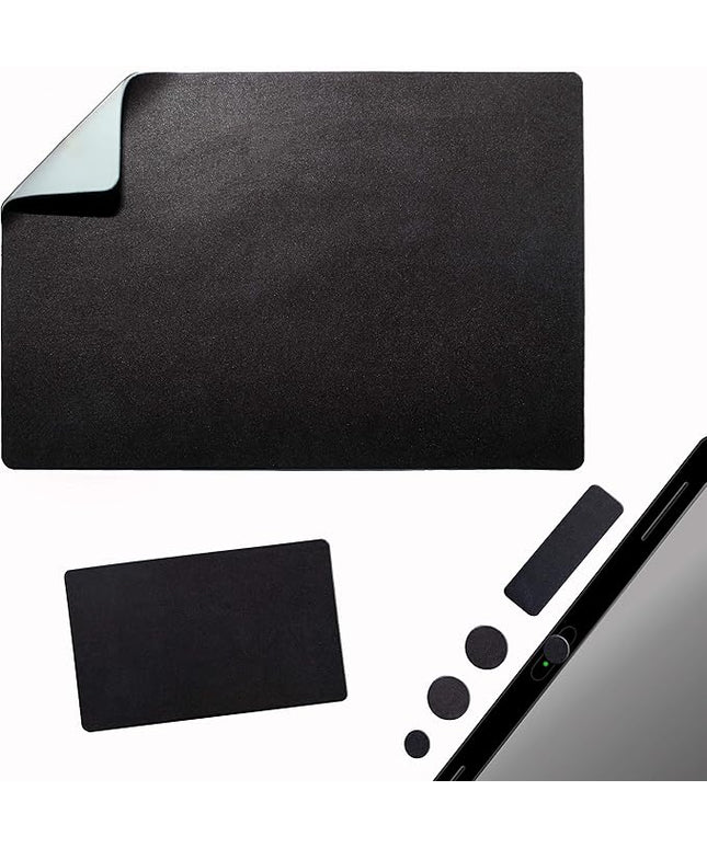 Mouse Pad Adhesive Bottom - Sticks to Any Surface - Portable - Webcam Covers and Screen Cleaner Included (Blank Black)