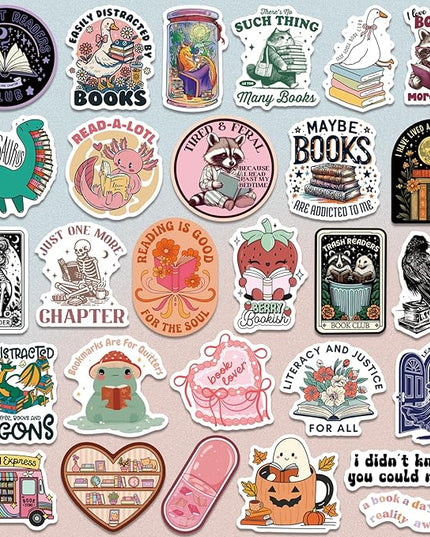 300 PCS Book Stickers for Kindle, Bookish Sticker Pack Reading Waterproof Vinyl Decals for Laptop, Ebook Readers, Water Bottle, Phone, Journal, Scrapbook, No Repeats (Glossy)