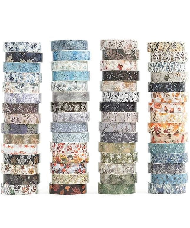 YUBX Flowers Washi Tape Set 60 Rolls Leaves Patterns Decorative Skinny Snow Masking Tapes for Arts, DIY Crafts, Journals, Planners, Scrapbook, Wrapping (Winter)