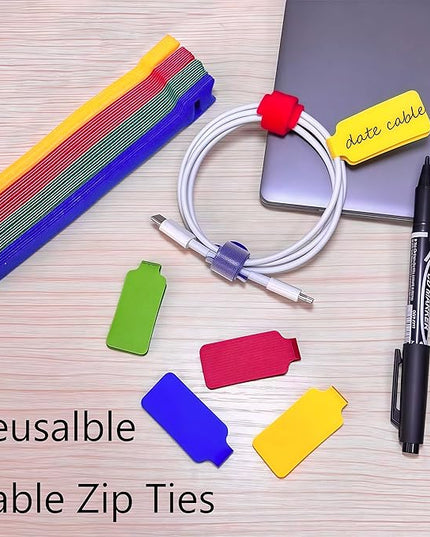 80 Pack Reusable Cable Labels & Cord Organizer Kit - 40 Color-Coded Write-On Wire Tags with Dual-Tip Marker + 40 Ties for Home Office Electronics Management, Cable Tags, Cord Labels, Wire Label