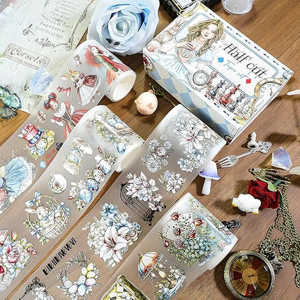 Snycler Pre-Cut Fairy Tale Themed PET Washi Tapes - Vintage Aesthetic Tape Stickers for Journaling, Scrapbooking, Junk Journals, Crafts, Planners - 4 Rolls