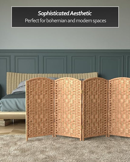 Red Lantern 3 ft. Short Diamond Weave Fiber Folding Screen - Natural - 8 Panel