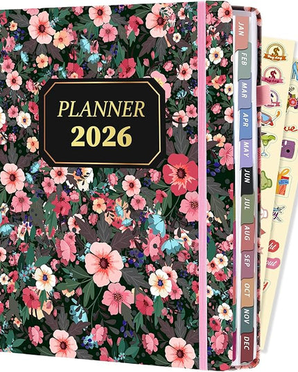 2026 Planner Weekly and Monthly Daily Hard Cover Calendar Planners 8.5 x 11 Jan 2026-Dec 2026 for Women with Stickers & Tabs Large Yearly Agenda for Mom Work Home- Floral