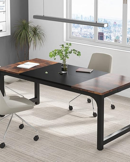 Tribesigns Modern Computer Desk, 70.8 x 31.5 inch Large Office Desk Computer Table Study Writing Desk Workstation for Home Office, Black Metal Frame