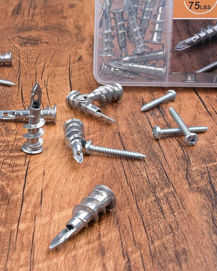 KURUI #8 Zinc Self-Drilling Drywall Anchors, 60PCs Hollow Metal Wall Anchors and Screws Kit, 30 Heavy Duty Anchors + 30#8 x 1-1/4'' Screws, 75LB Hanging and Mounting