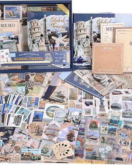 emmoolife Scrapbooking Supplies Kit, Daily Life World Travel Scrapbook Kit for Bullet Junk Journal, Stationery, A6 Grid Notebook, DIY Journaling Supplies, Birthday Craft Gift Teen Women