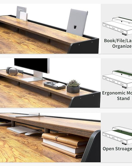 FEZIBO Standing Desk Adjustable Height with Drawers, 48 x 24 Inches Stand Up Desk Electric Memory Computer Desk, Black Frame/Rustic Brown Top