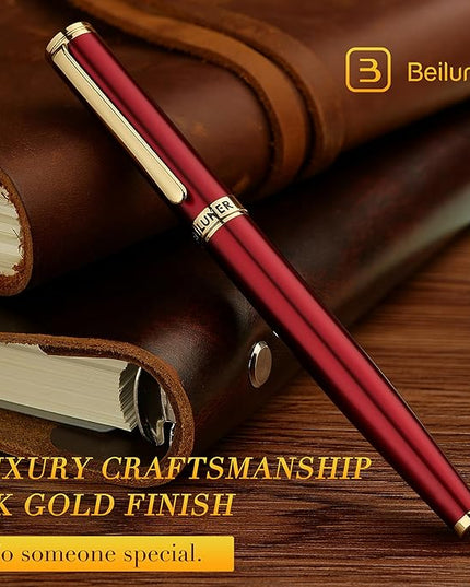 BEILUNER Red Fountain Pen,Stunning Luxury Pens with 24K Gold Finish, Gorgeous 24K Gilded Nib(Medium), Fancy Pen Gift for Men&Women -Ink Converter-Elegant,Professional,Office,Nice Pen for Writing