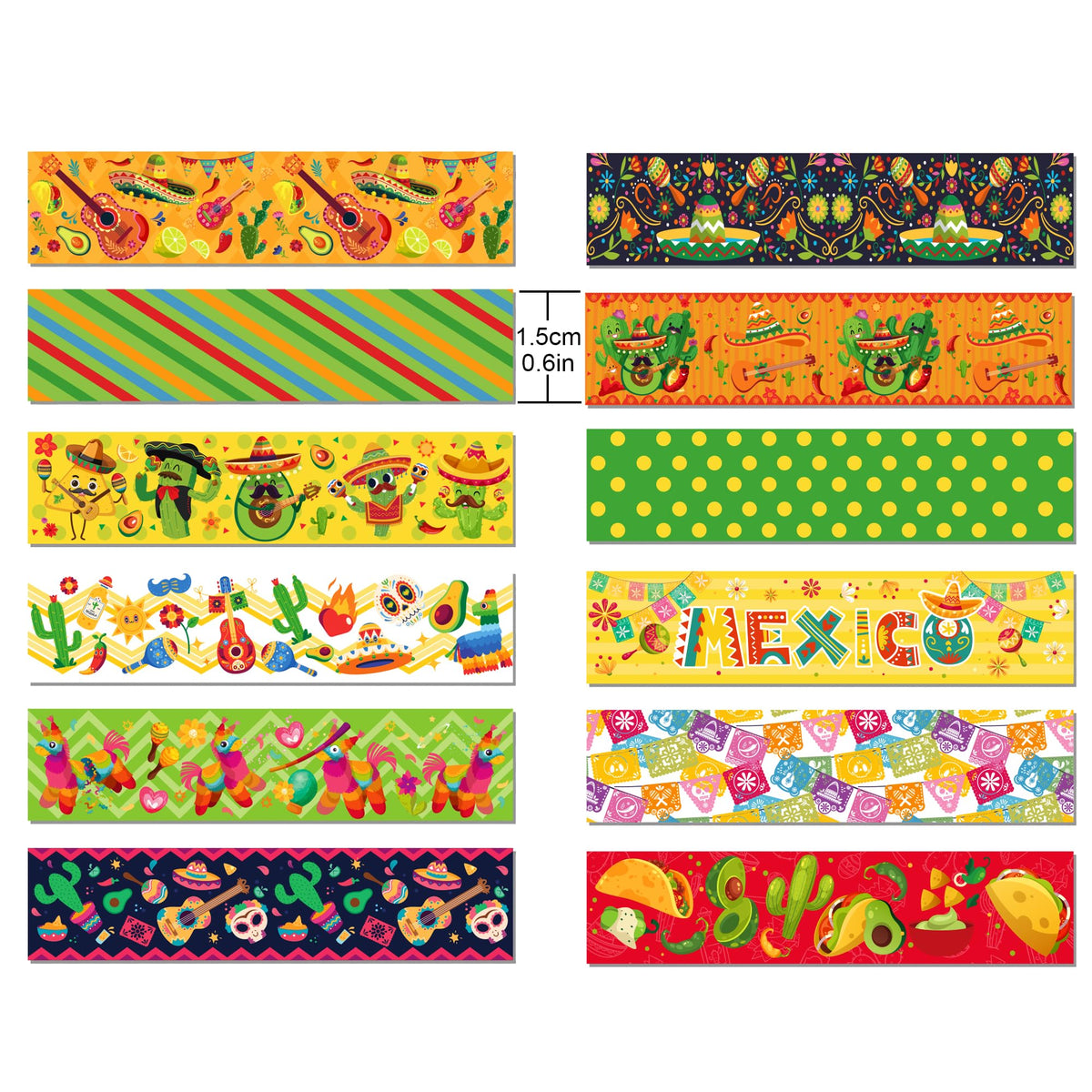 MOZUI Mexican Fiesta Washi Tape 12 Rolls Mexican Fiesta Washi Tape Masking Decorative Cinco De Mayo Washi Tape for DIY Craft Gift Wrapping Handbook Sticker Scrapbook Journaling Party Favor