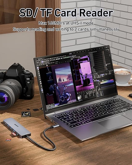 BENFEI USB C HUB 7-in-1 with HDMI(4K@60Hz,Certified), 100W Power Delivery, 3*USB 3.0, SD/TF Card Reader(160MB/s) Compatible with iPhone 15 Pro/Max, MacBook, iPad Pro, iMac, S23, XPS17
