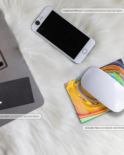 Mouse Pad Adhesive Bottom - Sticks to Any Surface - Portable - Webcam Covers and Screen Cleaner Included (Color Swirl)