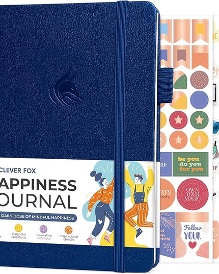 Clever Fox Happiness Notebook – Daily Positivity Journal for Women with Prompts & Positive Quotes – Affirmation & Self Esteem Gifts (Mystic Blue)