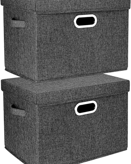 TYEERS Large Storage Bins with Lids, Collapsible, Washable, Fabric Storage Boxes for Organizing, 17.3x11.8x11.4 inches, 2 Pack, Black