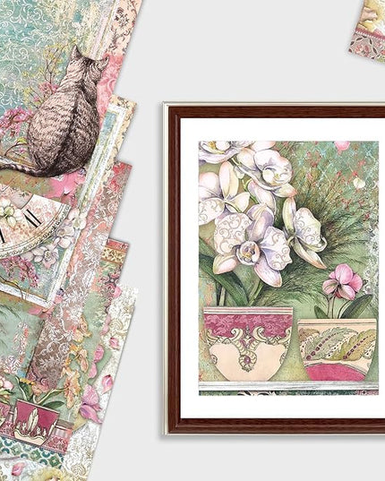 Scrapbook Paper,24 Sheets 6"x 6" Decorative Papers,Single-Sided Vivid Origami Decoupage Paper for Card Making,DIY Album, Hand Account & Travel Diary Craft Projects,Orchids and Cat