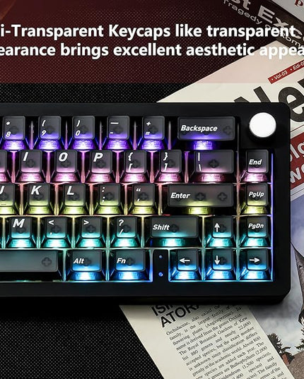 160 Keys Custom Keycap, Gradient Black and Red Crystal Transparent PBT+PC Keycaps Cherry Profile Clear Keycaps Set Fit for 61/64/87/98/104/108 Cherry Mx Switches Mechanical Keyboard