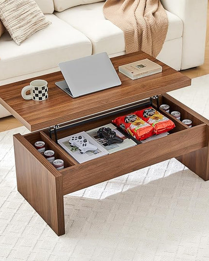 Small Lift Top Coffee Table, Wood Rectangle Coffee Table with Lifting Top and Hidden Storage Compartment, Mid Century Modern Center Tables for Small Space, Living Room, Office (Walnut)