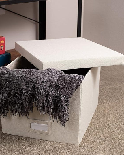 Internet's Best Collapsible File Storage Organizer Box with Lid - Decorative Linen Hanging Filing & Storage Office Box - Letter/Legal - Strong Durable - Toys Blankets Binders - Cream - 1 Pack