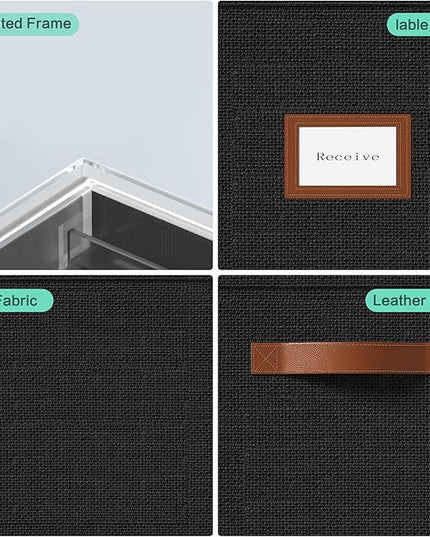File Organizer Box with Lid File Box for Hanging Decorative File Organizer with One-Piece Integrated Plastic Slide Rail (Black, 13.2x10.1x10.1inch(2pack))