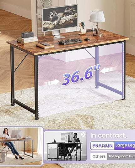PRAISUN 40 X 20 Inch Computer Desk with Power Outlets and USB-C Port, Gaming Office Desk with Deeper Desktop, Writing Work Desk for Home Office, Study, Bedroom, Metal Frame, Rustic Brown