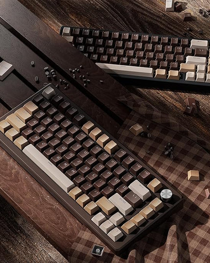 OHY XVX Shine Through Keycaps -133 Keys Cherry Profile Double Shot PBT Keycaps Compatible for 60%/75%/100% Retro Gaming Mechanical Keyboard-Coffee Brown