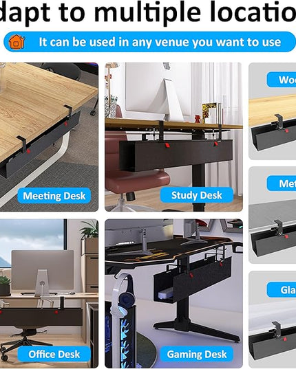 Under Desk Cable Management Tray - Under Desk Cord Management - Clamp/Screw Mount - Fabric Wire Management - Cable Raceways Tray Cord Hiders for Office/Home (Black, 35.8"×5.6")